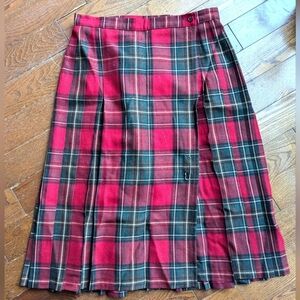 90s Wool Marks & Spencer St Michael Red Tartan Kilt Y2K pleated plaid Skirt